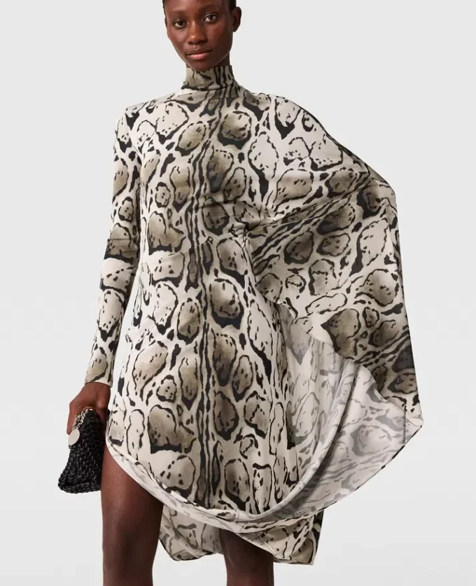 Cloud Leopard Print Draped Midi Dress Cloud Leopard Print Draped Midi Dress