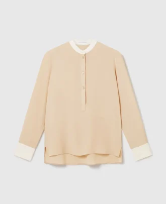 Contrast Panel Grandfather Collar Shirt