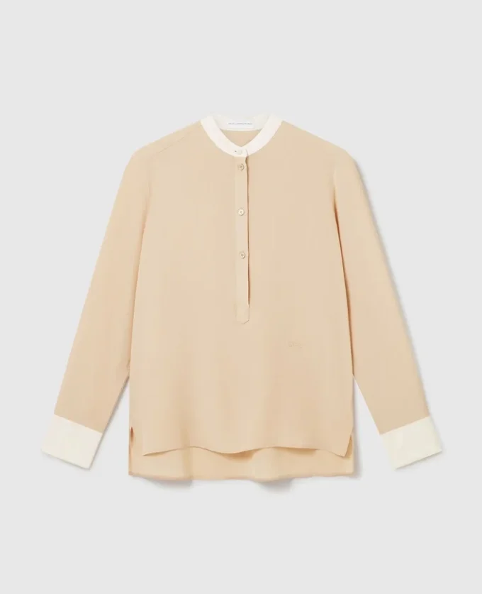 Contrast Panel Grandfather Collar Shirt