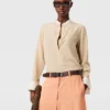 Contrast Panel Grandfather Collar Shirt