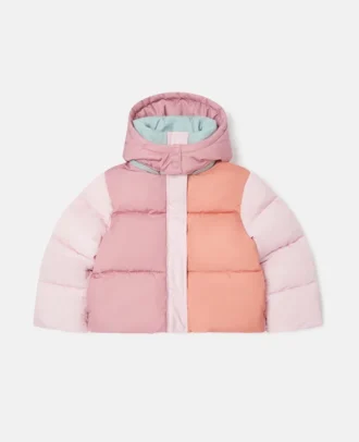 Contrast Panel Hooded Puffer Coat