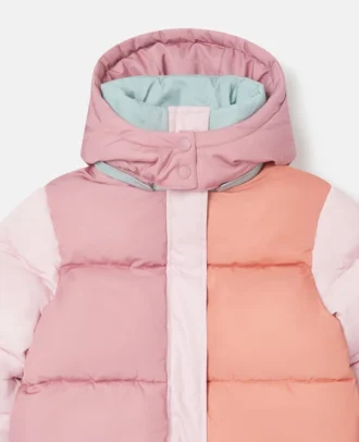 Contrast Panel Hooded Puffer Coat