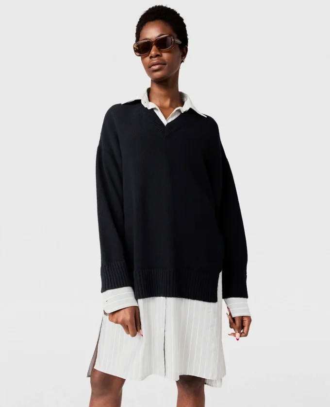 Crewneck Sweater Shirt Dress Crewneck Sweater Shirt Dress