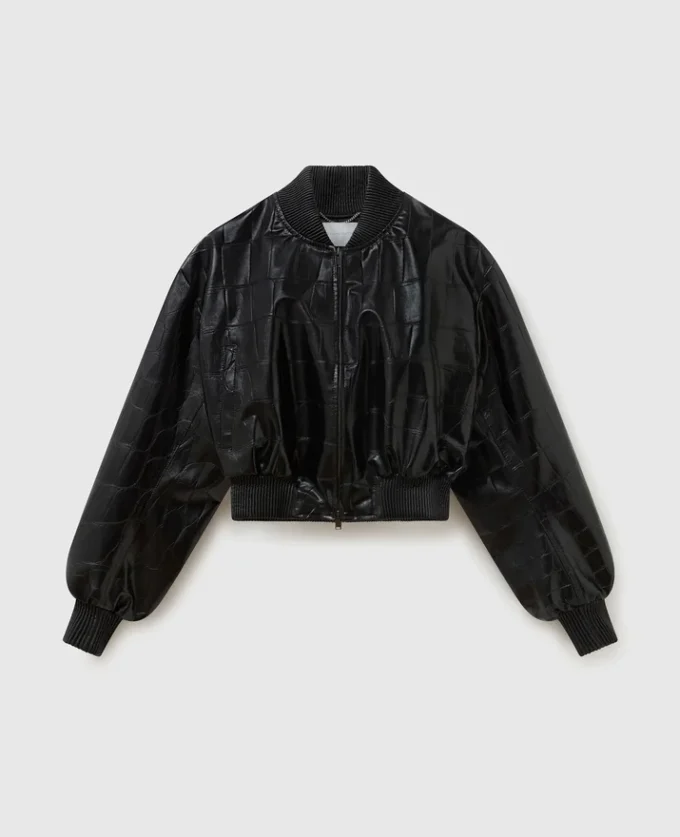 Crocodile-Embossed Cropped Bomber Jacket Crocodile-Embossed Cropped Bomber Jacket