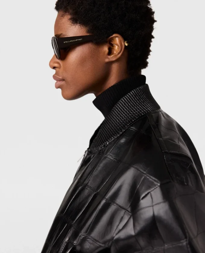 Crocodile-Embossed Cropped Bomber Jacket Crocodile-Embossed Cropped Bomber Jacket