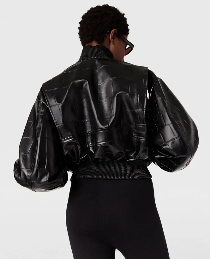 Crocodile-Embossed Cropped Bomber Jacket Crocodile-Embossed Cropped Bomber Jacket