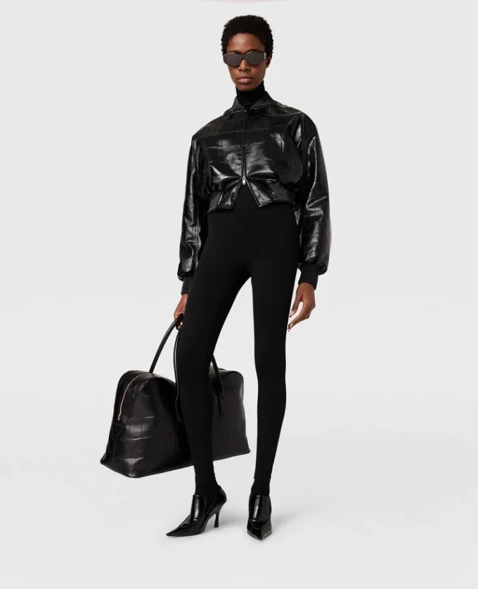Crocodile-Embossed Cropped Bomber Jacket Crocodile-Embossed Cropped Bomber Jacket