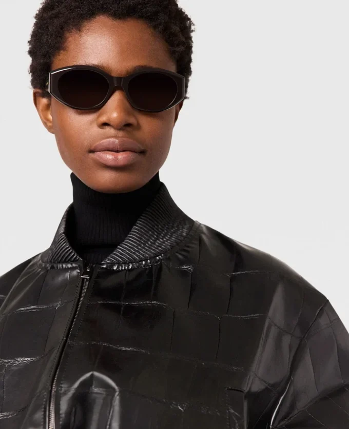 Crocodile-Embossed Cropped Bomber Jacket Crocodile-Embossed Cropped Bomber Jacket
