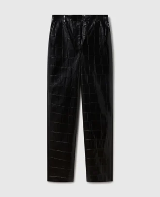 Crocodile-Embossed Straight-Leg Pants