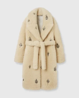 Crystal-Embellished Plush Teddy Coat
