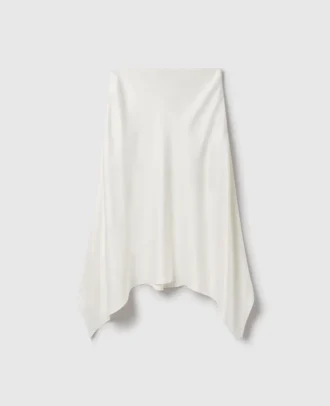 Curved Hem Satin Midi Skirt