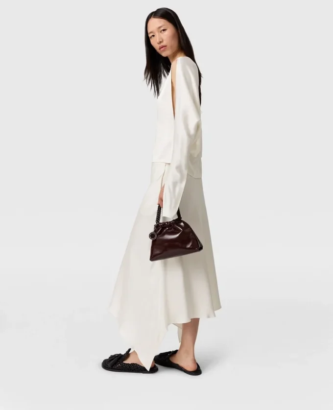 Curved Hem Satin Midi Skirt Curved Hem Satin Midi Skirt