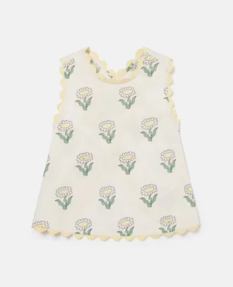 Daisies Sleeveless Scalloped-Trim Top
