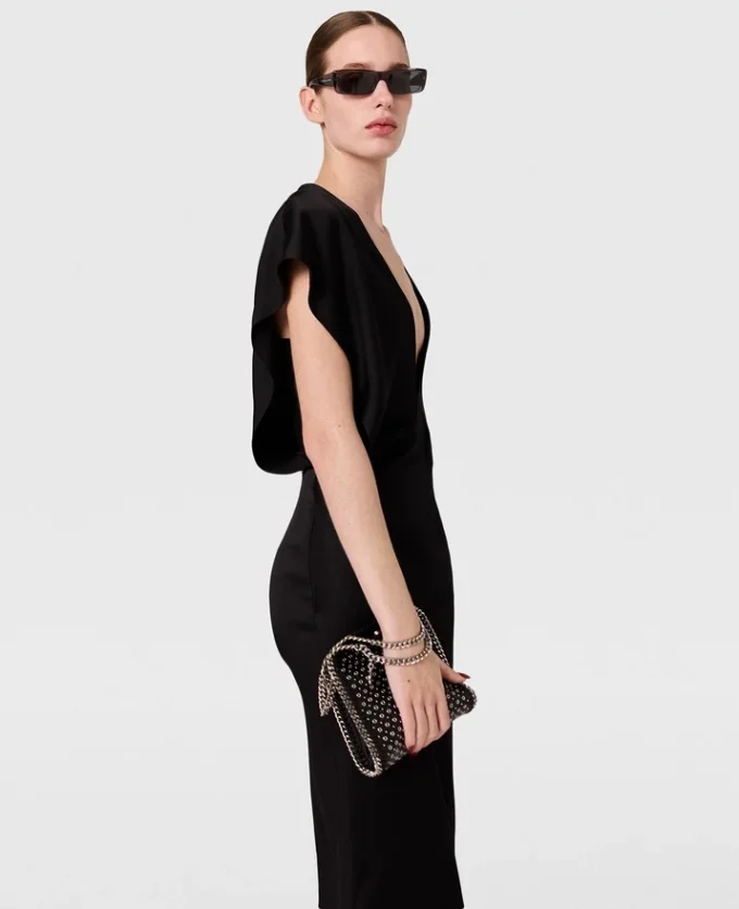 Deep V Cap Sleeved Midi Dress Deep V Cap Sleeved Midi Dress