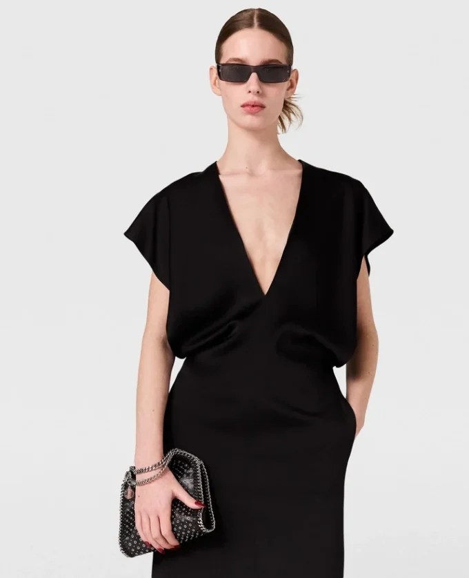 Deep V Cap Sleeved Midi Dress Deep V Cap Sleeved Midi Dress