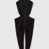 Deep V-Neck Shoulder Pad Pleated Jumpsuit Deep V-Neck Shoulder Pad Pleated Jumpsuit