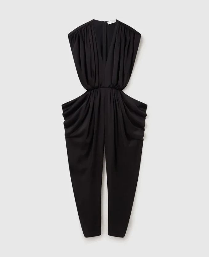 Deep V-Neck Shoulder Pad Pleated Jumpsuit Deep V-Neck Shoulder Pad Pleated Jumpsuit