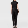 Deep V-Neck Shoulder Pad Pleated Jumpsuit Deep V-Neck Shoulder Pad Pleated Jumpsuit
