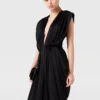 Deep V-Neck Shoulder Pad Pleated Jumpsuit Deep V-Neck Shoulder Pad Pleated Jumpsuit