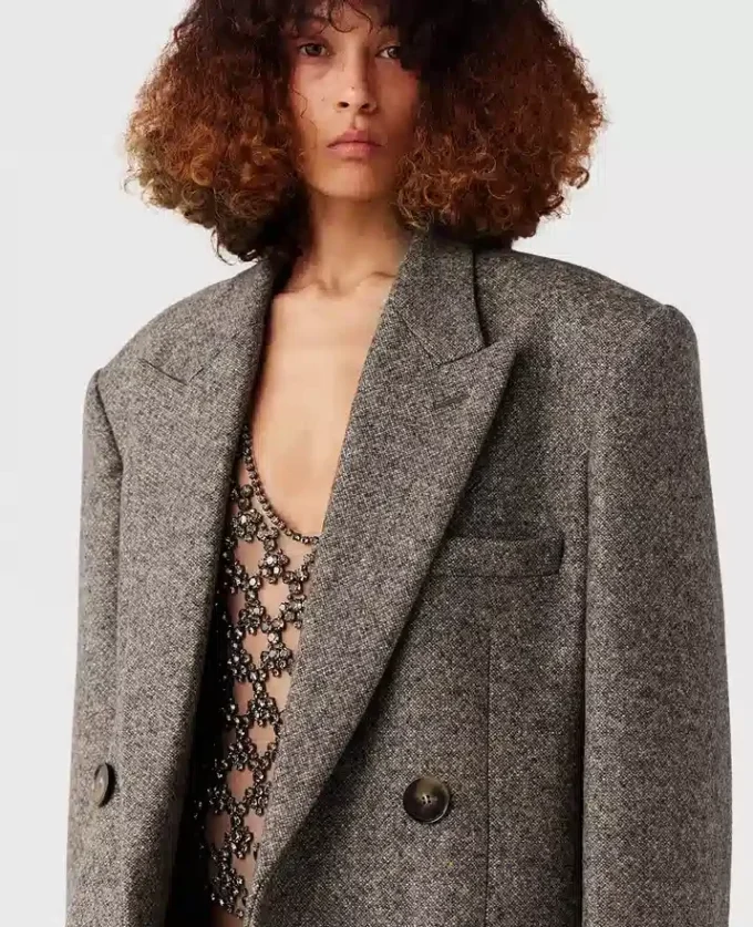 Double-Breasted Tweed Long Coat Double-Breasted Tweed Long Coat