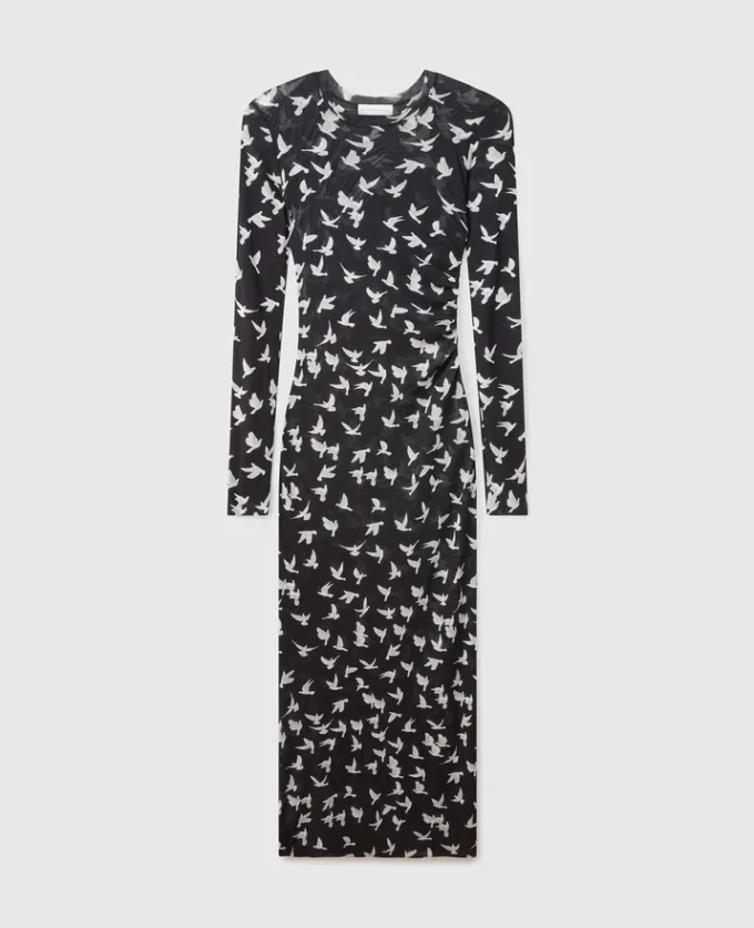 Dove Print Mesh Long-Sleeve Dress Dove Print Mesh Long-Sleeve Dress