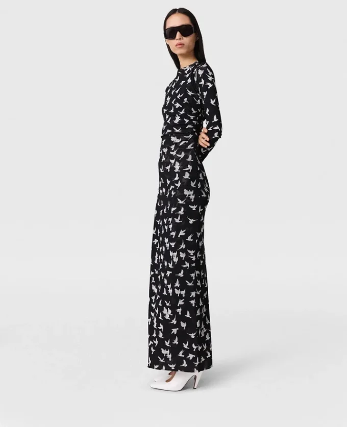 Dove Print Mesh Long-Sleeve Dress Dove Print Mesh Long-Sleeve Dress