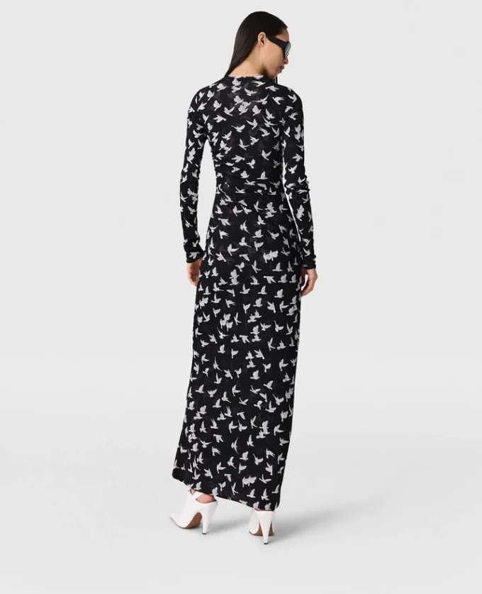 Dove Print Mesh Long-Sleeve Dress Dove Print Mesh Long-Sleeve Dress