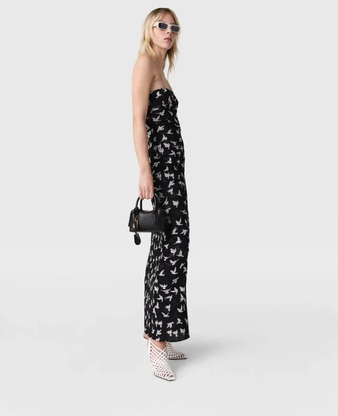 Dove Print Mesh Strapless Midi Dress Dove Print Mesh Strapless Midi Dress