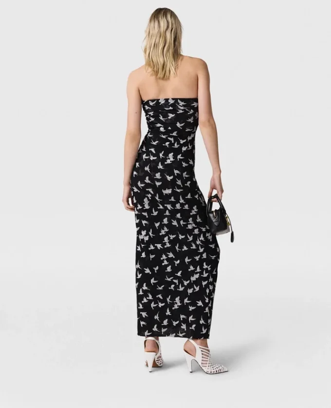 Dove Print Mesh Strapless Midi Dress Dove Print Mesh Strapless Midi Dress