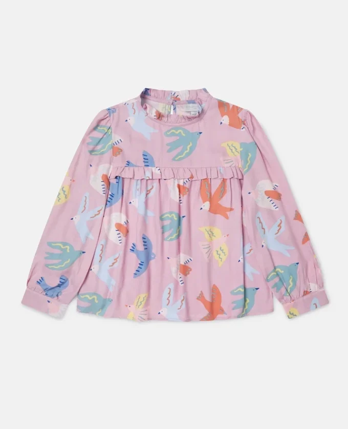 Dove Print Pleated Long-Sleeve Top Dove Print Pleated Long-Sleeve Top
