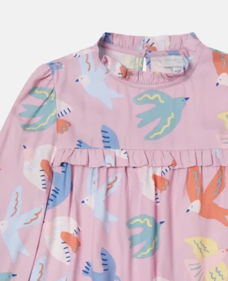 Dove Print Pleated Long-Sleeve Top