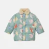 Dove Print Teddy Collar Puffer Coat Dove Print Teddy Collar Puffer Coat