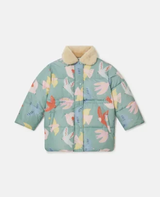 Dove Print Teddy Collar Puffer Coat