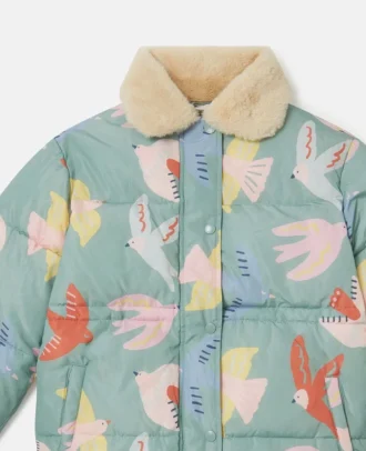 Dove Print Teddy Collar Puffer Coat