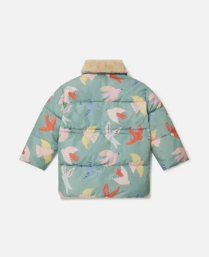 Dove Print Teddy Collar Puffer Coat Dove Print Teddy Collar Puffer Coat