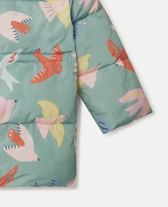 Dove Print Teddy Collar Puffer Coat Dove Print Teddy Collar Puffer Coat