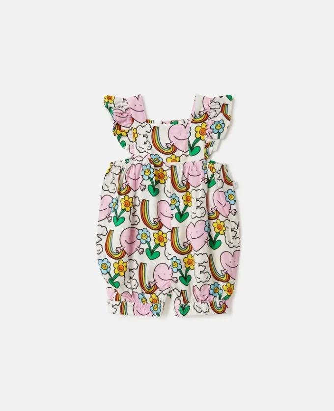 Earth Friends Print Frilled Strap Romper Earth Friends Print Frilled Strap Romper