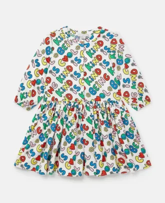 Earth Friends Text Print Long-Sleeve Dress