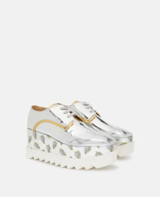 Elyse Strawberry-Print Metallic Platform Shoes