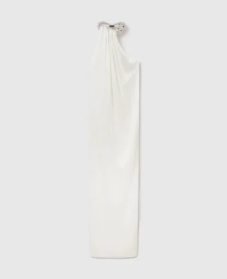 Embellished Halterneck Asymmetric Satin Dress