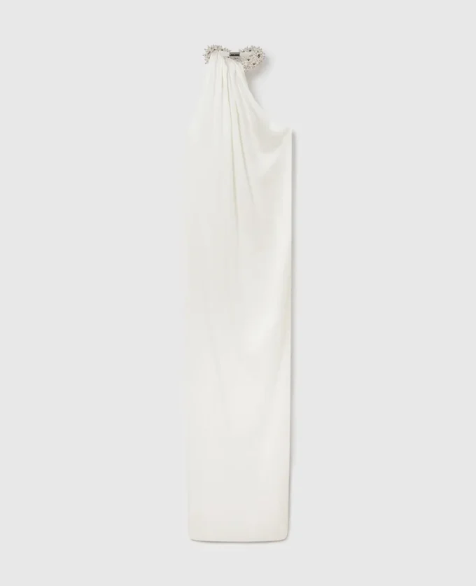 Embellished Halterneck Asymmetric Satin Dress Embellished Halterneck Asymmetric Satin Dress
