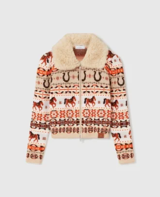 Fair Isle Plush-Collar Wool Cardigan