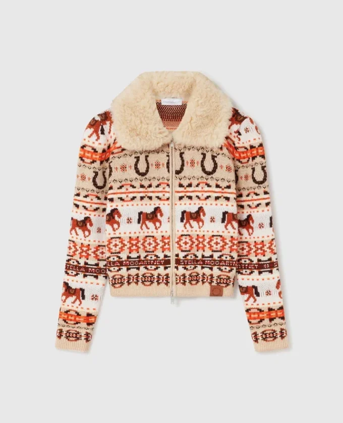 Fair Isle Plush-Collar Wool Cardigan Fair Isle Plush-Collar Wool Cardigan