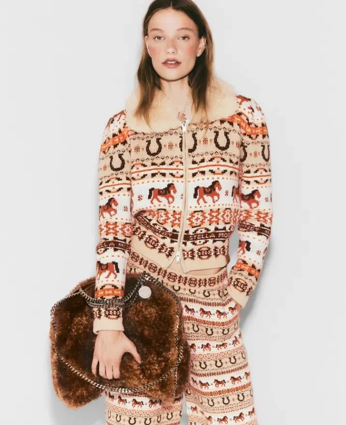 Fair Isle Plush-Collar Wool Cardigan Fair Isle Plush-Collar Wool Cardigan