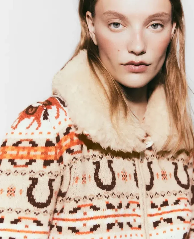 Fair Isle Plush-Collar Wool Cardigan Fair Isle Plush-Collar Wool Cardigan