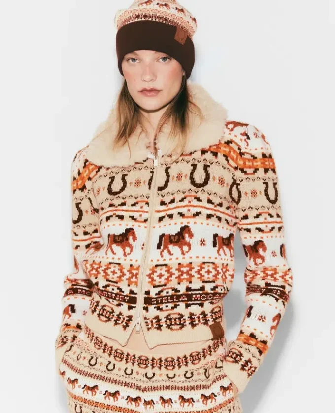 Fair Isle Plush-Collar Wool Cardigan Fair Isle Plush-Collar Wool Cardigan
