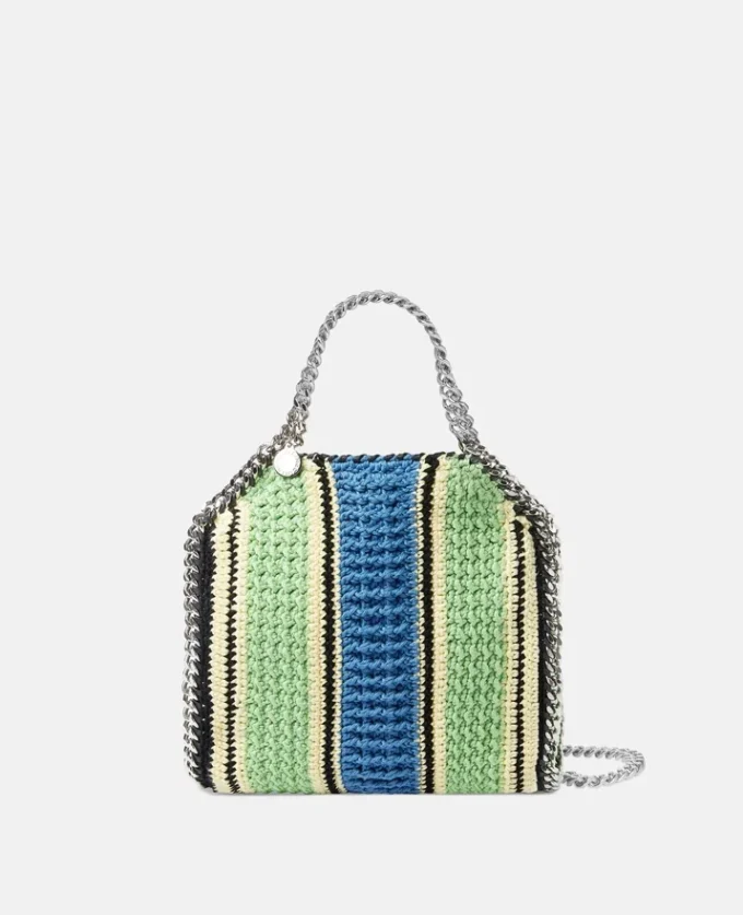 Falabella Striped Cotton Crochet Mini Tote Bag Falabella Striped Cotton Crochet Mini Tote Bag