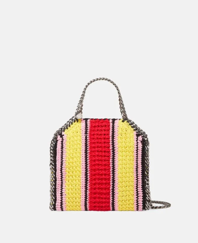 Falabella Striped Cotton Crochet Mini Tote Bag Falabella Striped Cotton Crochet Mini Tote Bag