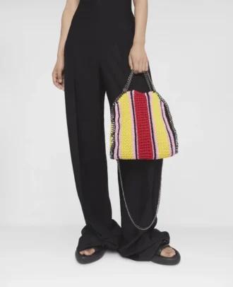 Falabella Striped Cotton Crochet Mini Tote Bag