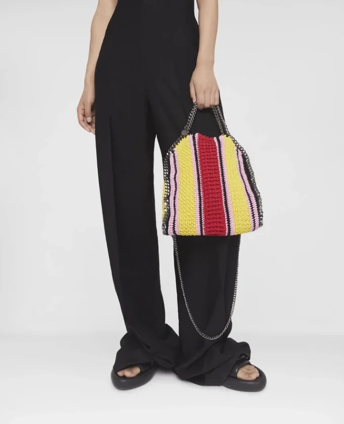 Falabella Striped Cotton Crochet Mini Tote Bag Falabella Striped Cotton Crochet Mini Tote Bag
